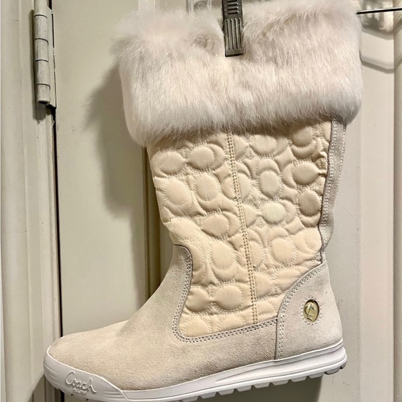Coach Talen suede and quilted mid-calf boots w/ faux fur - Picture 8 of 10